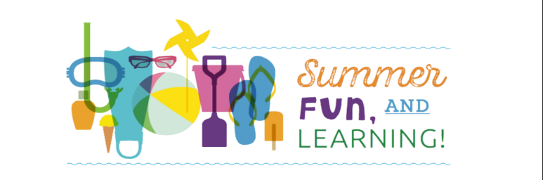 text Summer fun, and learning with clipart of flip flops and beach toys