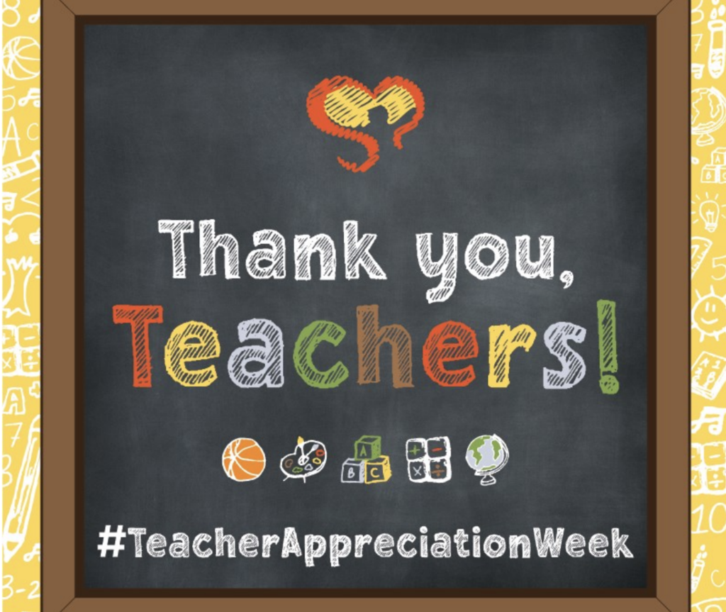 chalkboard with writing, Thank you teachers!" #TeacherAppreciationWeek
